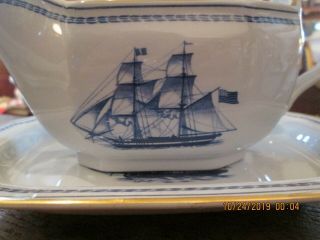 SPODE TRADE WINDS BLUE GRAVY BOAT WITH UNDERPLATE 2