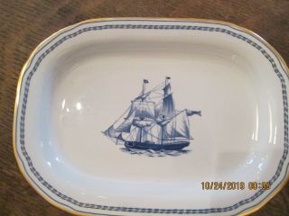 SPODE TRADE WINDS BLUE GRAVY BOAT WITH UNDERPLATE 3