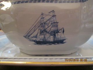 SPODE TRADE WINDS BLUE GRAVY BOAT WITH UNDERPLATE 4