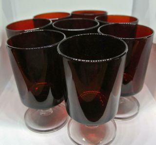 Set of 8 Cristal d ' Arques JG Durand Ruby Red Clear Foot Wine 4 