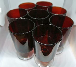 Set of 8 Cristal d ' Arques JG Durand Ruby Red Clear Foot Wine 4 