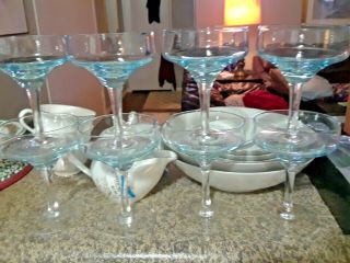 Vintage Pastel Blue Sherbet Champagne Dlasses Goblets Set Of 8 Plus 2 Extra