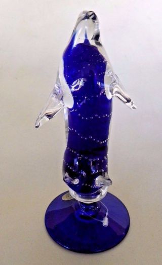 Silvestri Arte Murano Italian Glass Penguin Figurine Cobalt Blue Italy 7 "