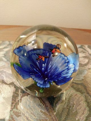Blue Lotus Art Glass Paper Weight.  2.  5 Pounds Heavy