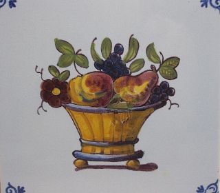 Vintage Delft Tile Hand Painted Fruit Basket 5.  25 " Multi Color Signed