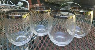 Set Of 4 Dorothy Thorpe Style Roly Poly Silver Band Drink Glasses Vtg Mcm 12oz