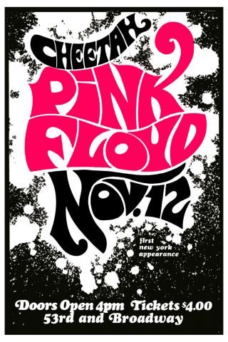 Classic Rock: Pink Floyd At Cheetah Club In York Concert Poster 1967 12x18