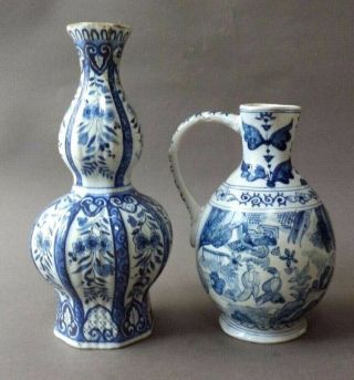 Antique Dutch Blue Delftware / Pitcher & Vase / Delft Holland