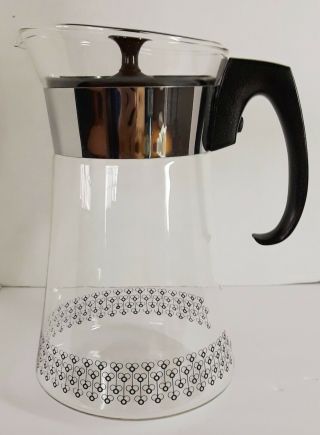 Vtg Pyrex Clear Glass Coffee Pot Carafe Black Bee Pattern Good