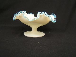 Vintage Fenton Aqua Crest Ruffled Footed Compote/ Candy Dish 7 " Diameter Vgc