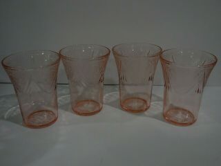 4 Pink Depression Glass Royal Lace Tumblers