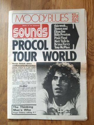 Sounds Music Newspaper September 15th 1973 Roger Daltrey Moody Blues Poster