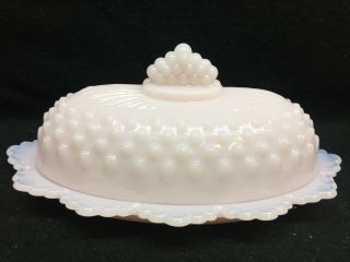 Pink Milk Glass Hobnail Pattern Stick Butter Dish Opaque Crown Tuscan With Cover