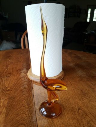 Vintage Viking Glass Amber Egret Long Neck Not Tail Bird Figurine 10 3/4 " Tall