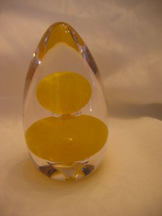 Vintage Wedgwood Tall Egg - Shaped Paperweight Clear W/ Yellow Circles Inside