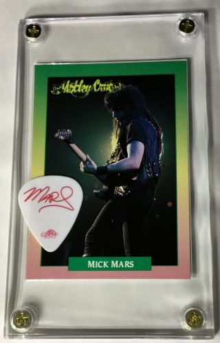 Motley Crue Mick Mars Red On White Guitar Pick / 90’s Trading Card 91 Display