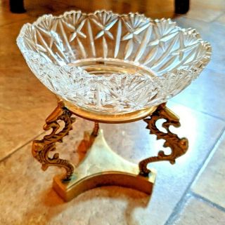 Vintage Crystal/cut Glass And Ornate Solid Brass Candy Dish / Soap Dish,  2 Piece