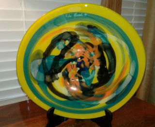 Victor Alexander Signed 1999 Hand Blown Murano Art Glass Oval Bowl