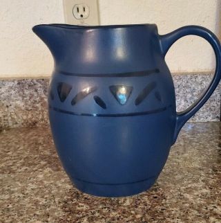 Pfaltzgraff Morning Light Dark Blue With Designs Heavy Water Tea Pitcher