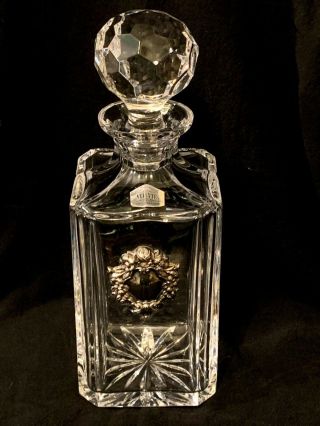 Vintage Atlantis Full Lead Crystal Square Decanter W/ Label 10”tall Silver