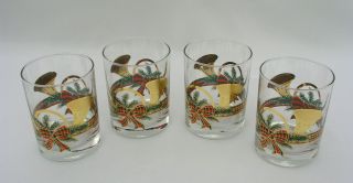 (4) VINTAGE CULVER - YULE HORN CHRISTMAS DOUBLE OLD FASHIONED GLASSES - SIGNED 2