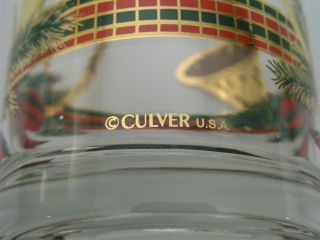 (4) VINTAGE CULVER - YULE HORN CHRISTMAS DOUBLE OLD FASHIONED GLASSES - SIGNED 5
