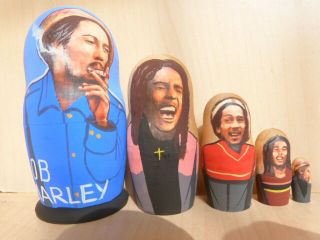 Bob Marley Russian Hand Painted Dolls Babushka Matryoshka Set Of 5