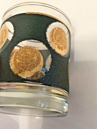 Vintage Libbey Black and Gold COIN GLASSES,  SET OF 4,  Whiskey - Cocktail 4