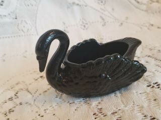 Vintage Cambridge Black Ebony Small 3 1/8 " Swan Open Nut / Salt Dish / Bowl