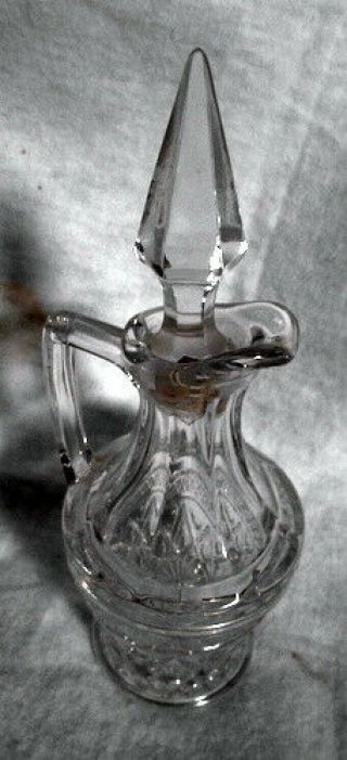 Clear Pressed Glass Cruet With Crystal Pointed Stopper 7.  5 " Tall