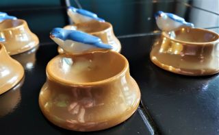 Perfect set of 6 Vintage Blue bird Gold Luster ware Salt Dips Japan 4