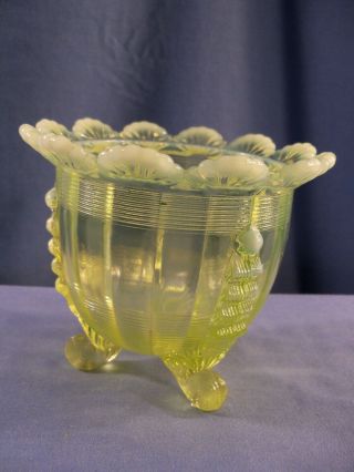 Northwood Vaseline Opalescent Glass Klondyke Pattern Sugar Bowl - No Lid