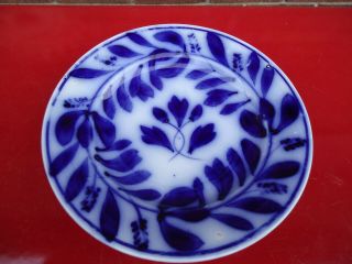 Early Antique Brushstroke Flow Blue 7 1/4 " Plate In Spinach Pattern - Ca 1850 Vg