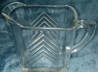Vintage Clear Glass Creamer/pitcher With Chevron Designs Mcm/ Art Deco