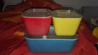 Vintage Pyrex 6 Pc.  Primary Color Refrigerator Dishes