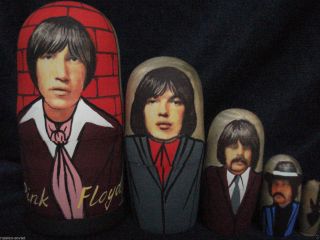 Russian Handpainted Wooden Babushka Doll Set Of 5 Pink Floyd Rock Group All Band