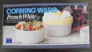 Vintage Corning Ware French White Set Of 2 16 Oz Round Casseroles Dishes Nib