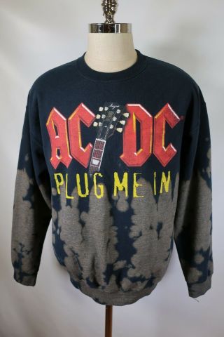 B9204 Vtg Ac/dc Plug Me In Rock Band Concert Pullover Sweatshirt Size L