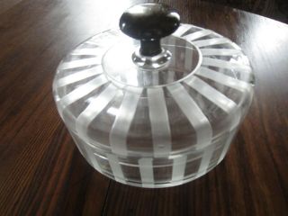 Vintage Ribbed Clear Glass Covered Candy Dish W/silver Knob,  1940 