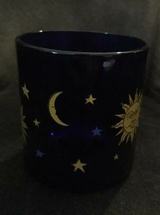 Vintage Libby Libbey Cobalt Blue Celestial Sun Moon And Stars Glass Mug 2