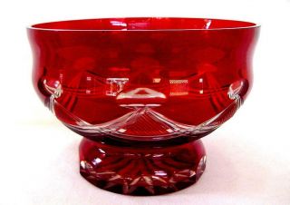 Vtg Large 8 " Czech Bohemian Ruby Red Cut To Clear Crystal Footed Swag Bowl