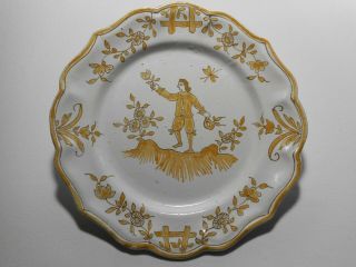 Antique French Faience Tin Glazed Gentleman Suitor 9 " Plate