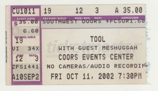 Rare Tool & Meshuggah 10/11/02 Boulder Co Ticket Stub Denver