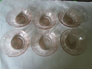 6 Depression Federal Glass Pink Sharon Cabbage Rose 6 - Inch Bowls