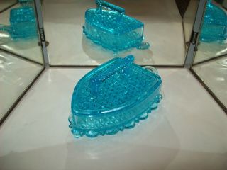 Vintage Imperial Lg Wright Sad Colonial Blue Glass Iron Butter Dish