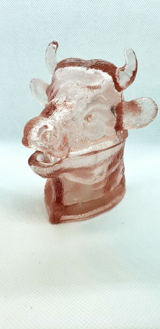 Vintage Pink Depression Glass Cow Head Cover Dish Sugar Jar