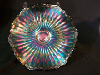 Vintage Fenton Carnival Glass Stippled Rays Bowl Dish Electric Color
