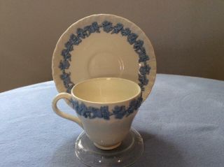 Wedgwood Embossed Queensware Lavender On Cream Shell Edge Demitasse Cup & Saucer