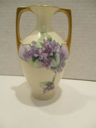 M Z Austria Double Handled Hand Painted Vase Gold Trim 5 - 7/8 " Tall