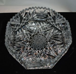 Old American Brilliant Abp Cut Glass Panel Bowl 8 " Octogan Rare Design ? Must @@